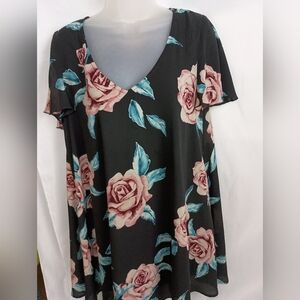 SHOW ME YOUR MUMU Butterly Red Pink Rose Floral V-Neck Black Dress (#895)